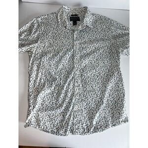 American Rag Men's Short Sleeve Button-Up, White W/Blue Flowers On Shirt, Size L